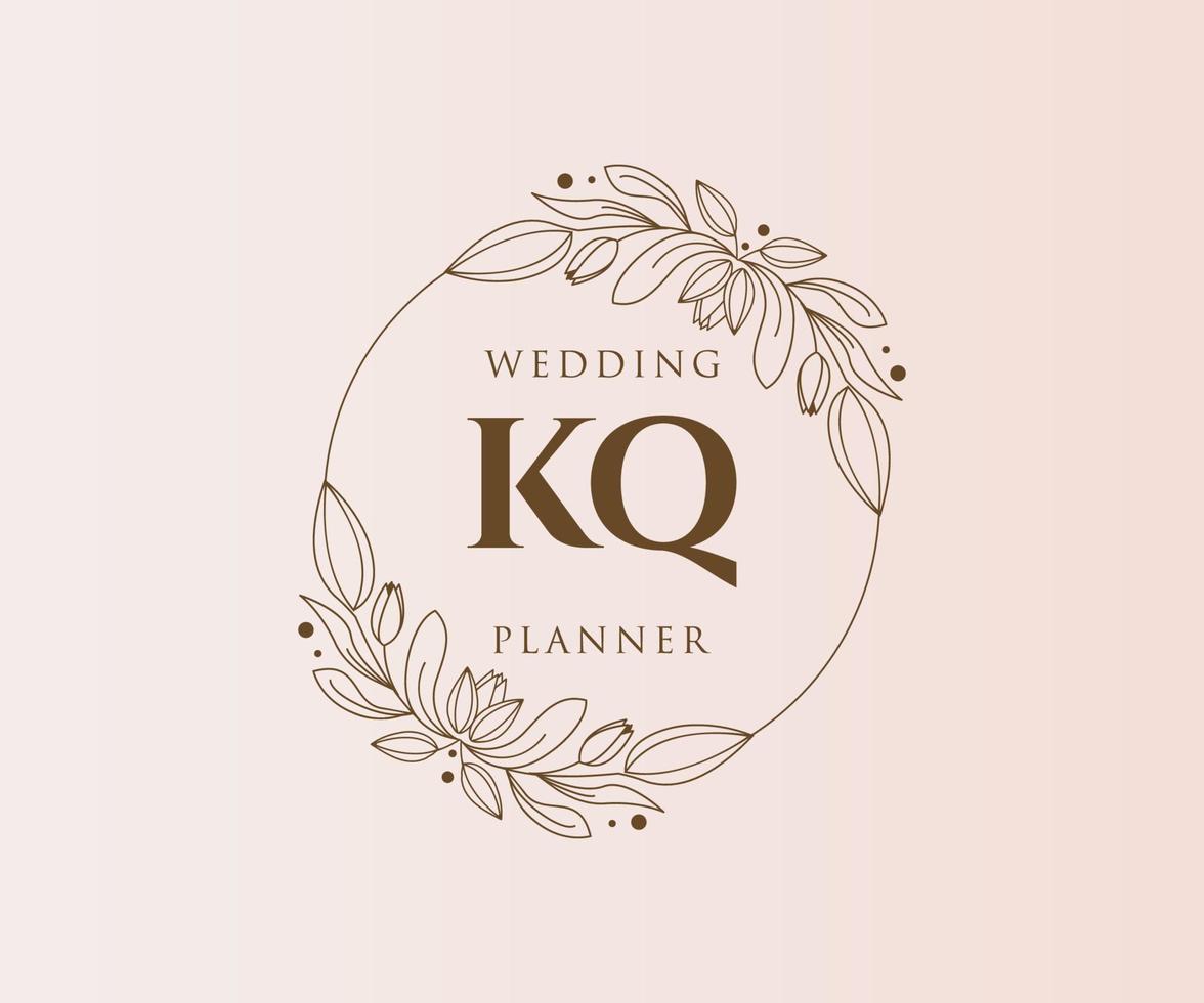 colección de logotipos de monograma de boda con letras iniciales kq, plantillas florales y minimalistas modernas dibujadas a mano para tarjetas de invitación, guardar la fecha, identidad elegante para restaurante, boutique, café en vector