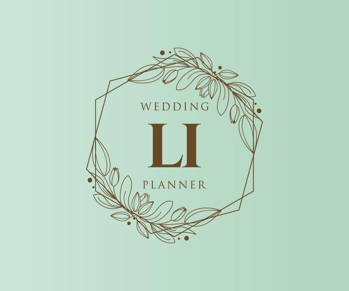 LI Initials letter Wedding monogram logos collection, hand drawn modern minimalistic and floral templates for Invitation cards, Save the Date, elegant identity for restaurant, boutique, cafe in vector