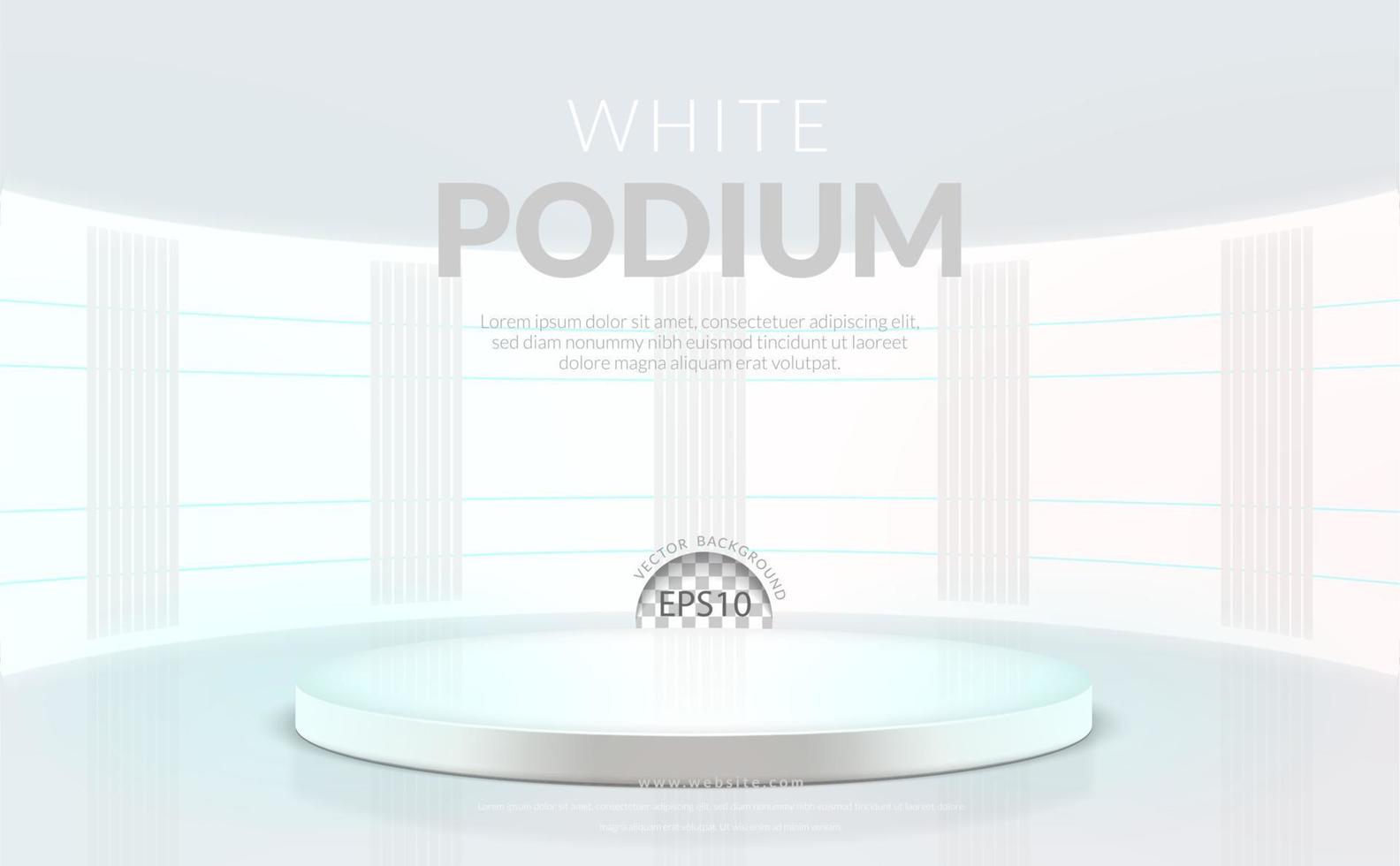 concepto de fondo blanco, podio de cilindro blanco con luz de neón en la habitación blanca, ilustración vectorial vector