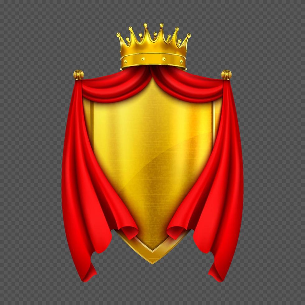 Coat of arms with golden monarch crown and shield vector