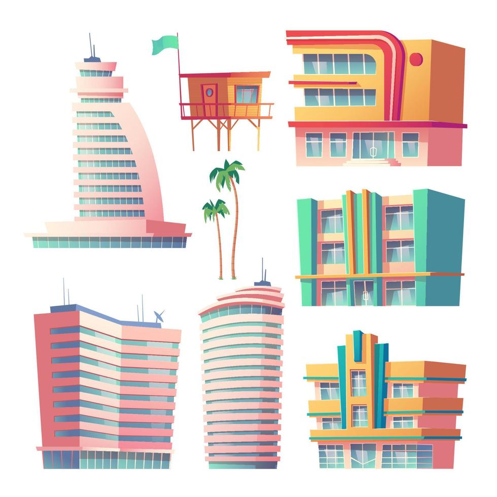 Buildings, modern hotels in Miami at summer time vector