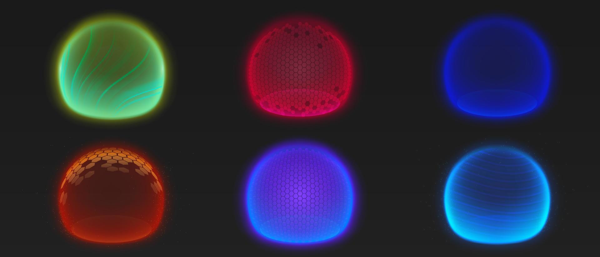burbujas de escudo de fuerza, varias esferas de brillo de energía vector