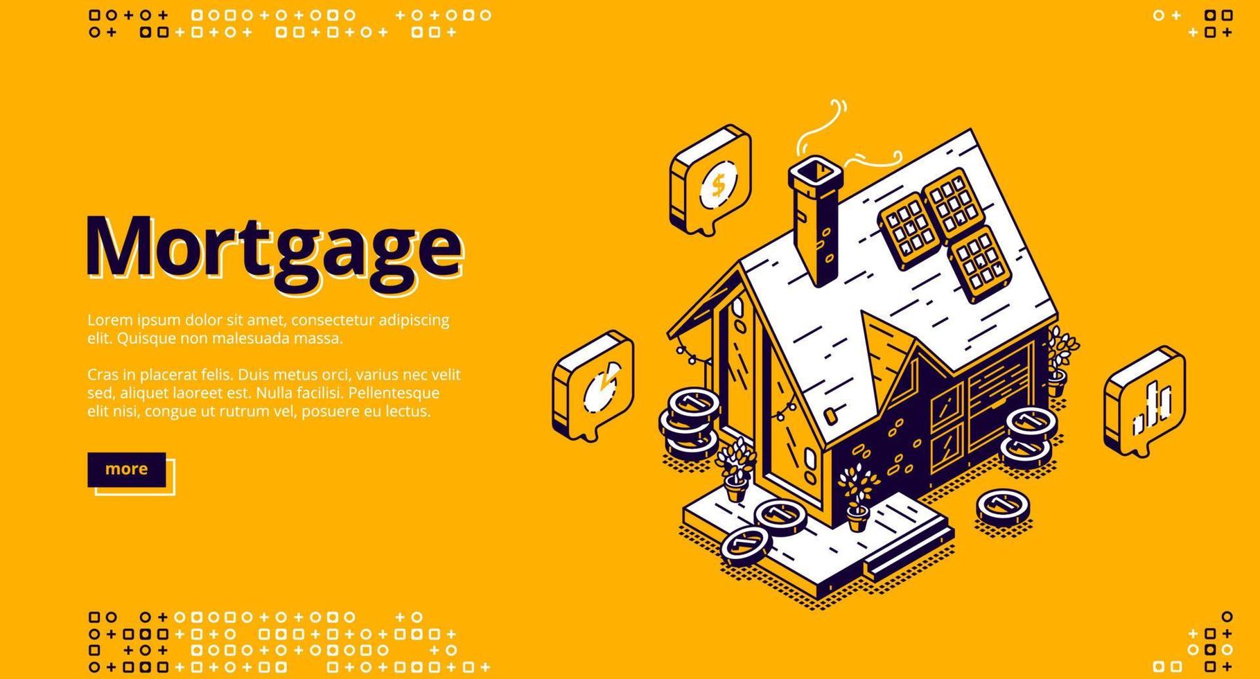 Mortgage isometric landing page with cottage house vector