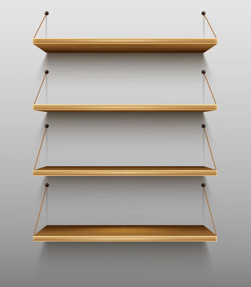 Empty wooden bookshelves on wall shelves for books vector