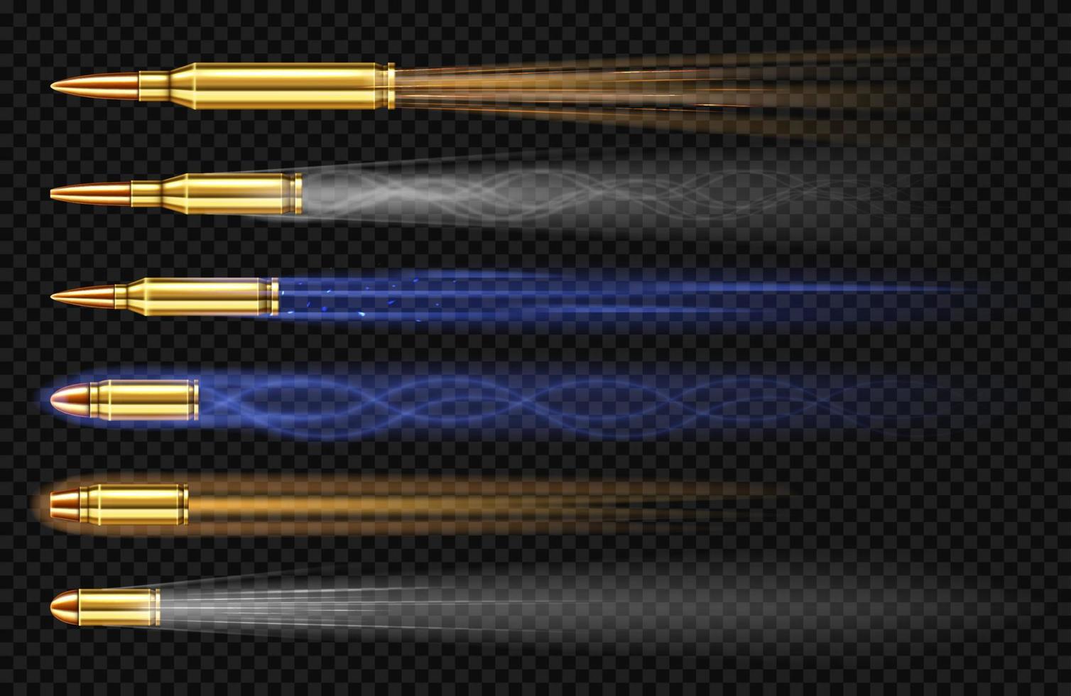 Flying pistol bullets with smoke and fire traces vector