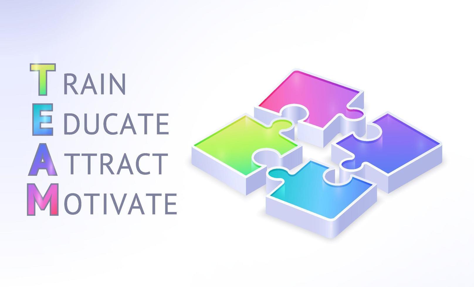 Team work isometric banner with puzzle pieces vector