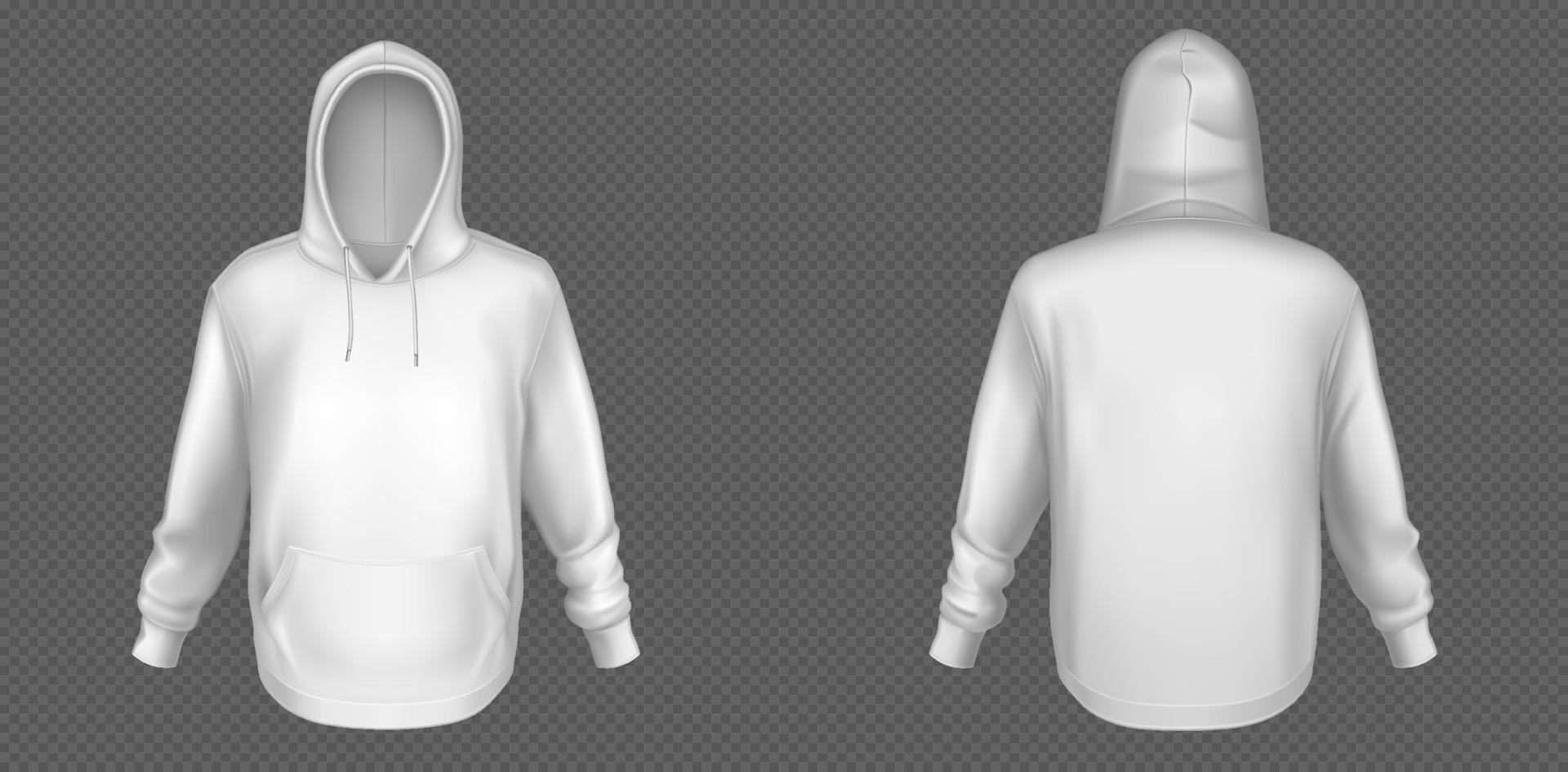 sudadera con capucha, sudadera blanca simulada en la parte delantera y trasera vector