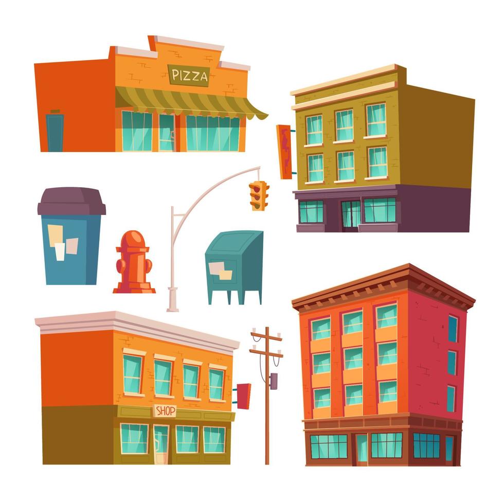 City buildings with apartments and shops vector