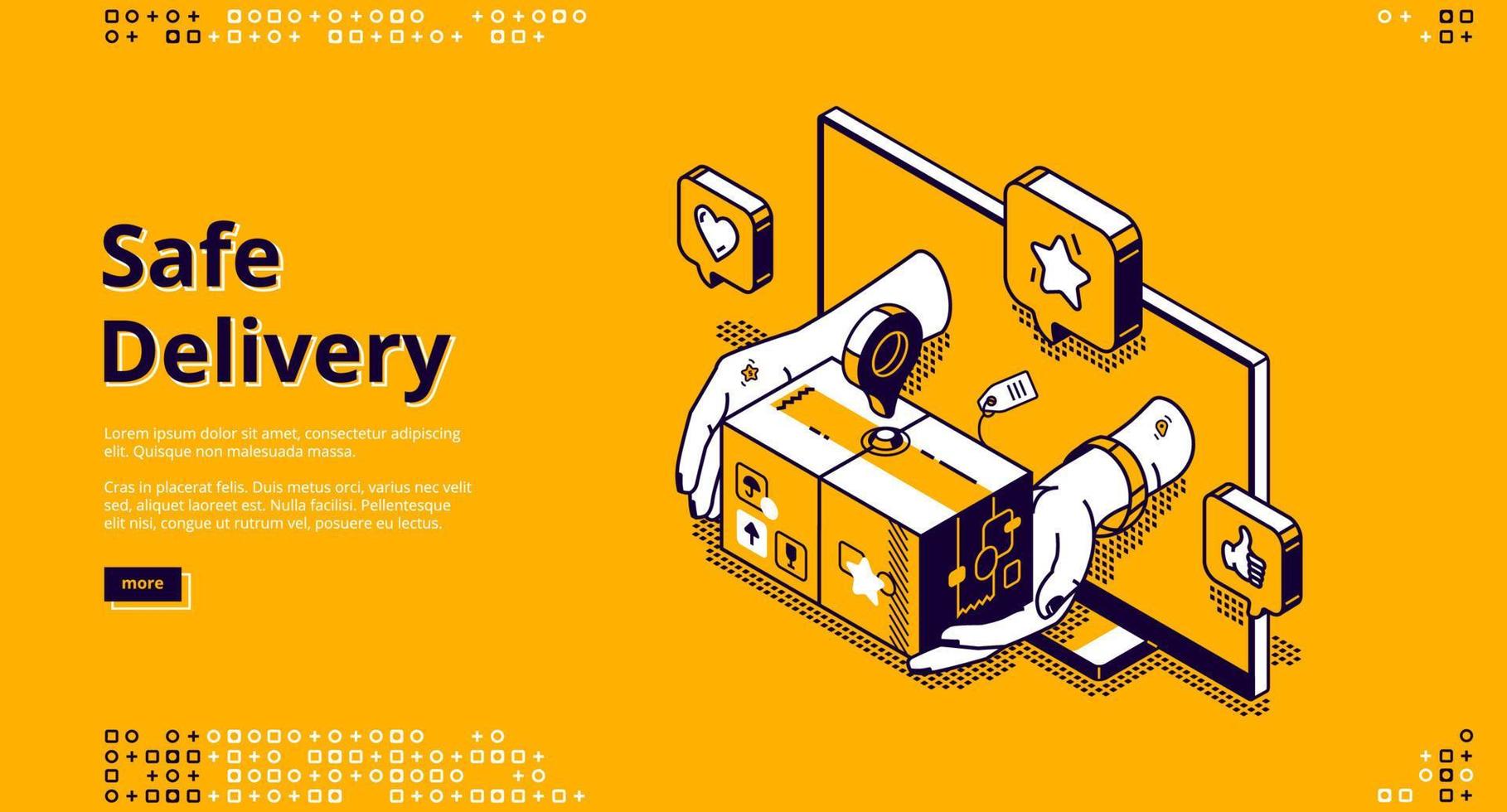Safe delivery online service isometric landing vector