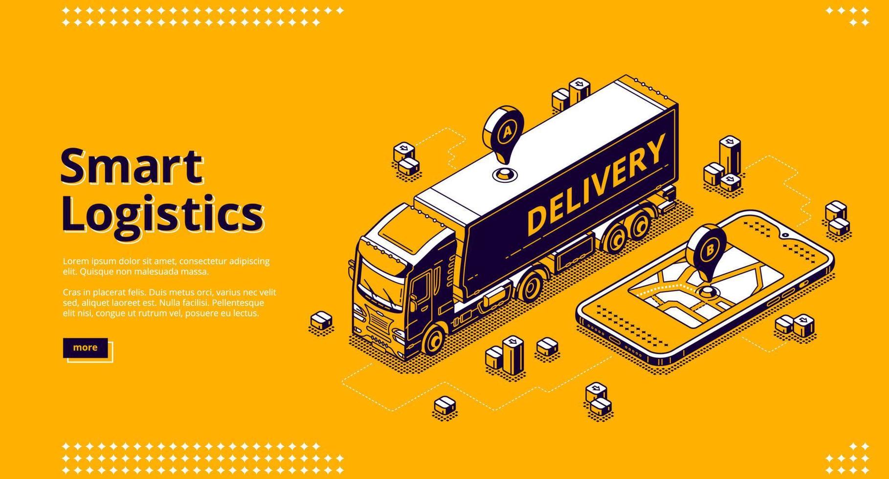 Smart logistics isometric landing, geo location vector