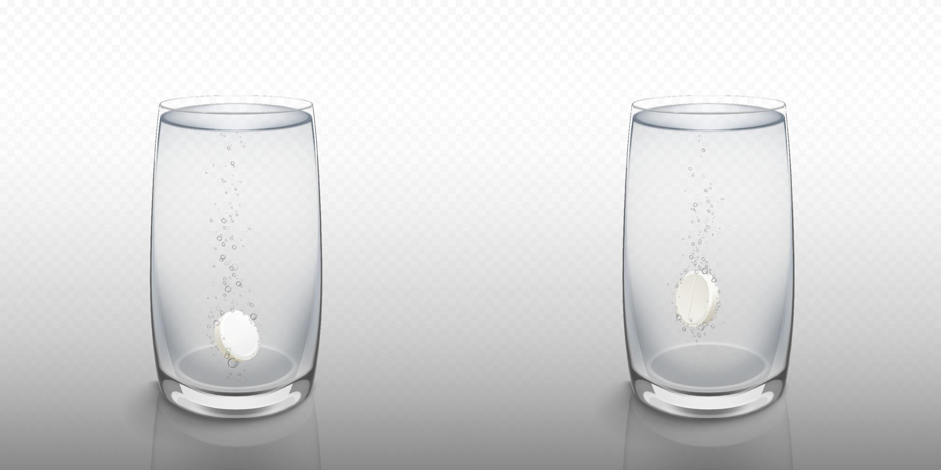 Effervescent soluble tablet in water glass vector