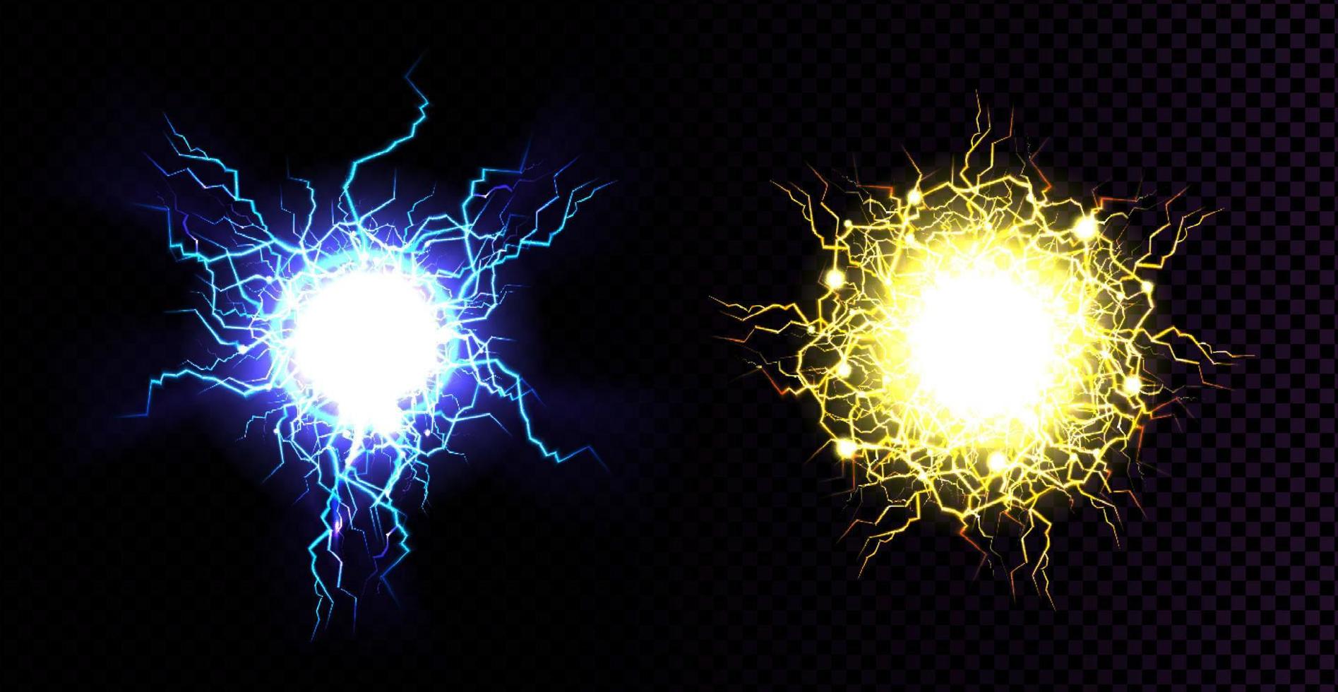 Vector realistic blue and yellow lightning balls