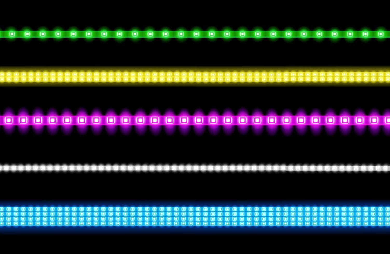 Vector set of led strips with neon glow effect