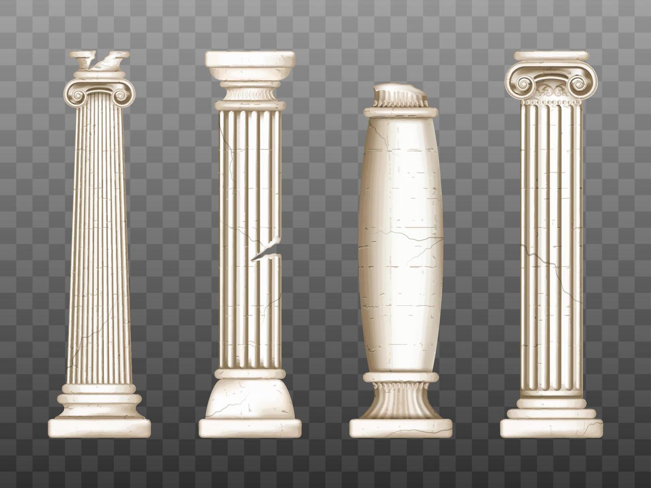 Baroque pillars, roman renaissance cracked columns vector