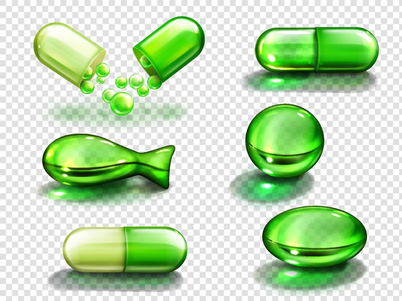 Green capsule with vitamin, collagen or medicine vector