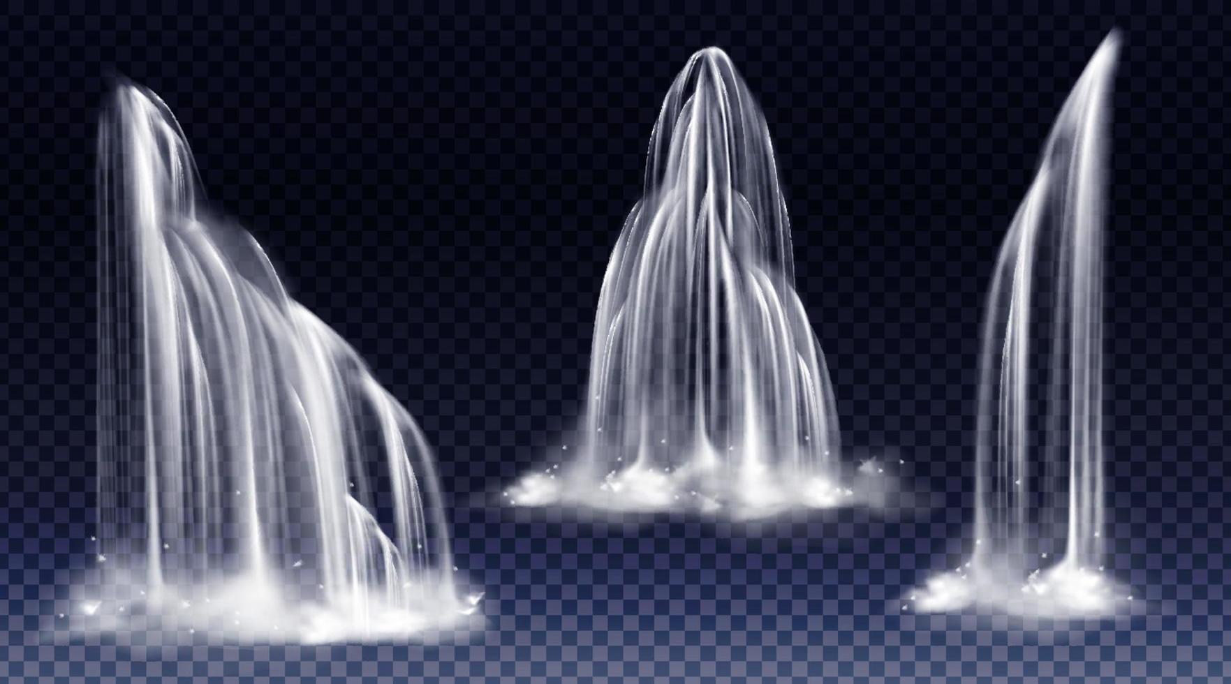 Waterfall cascade realistic water fall streams set vector