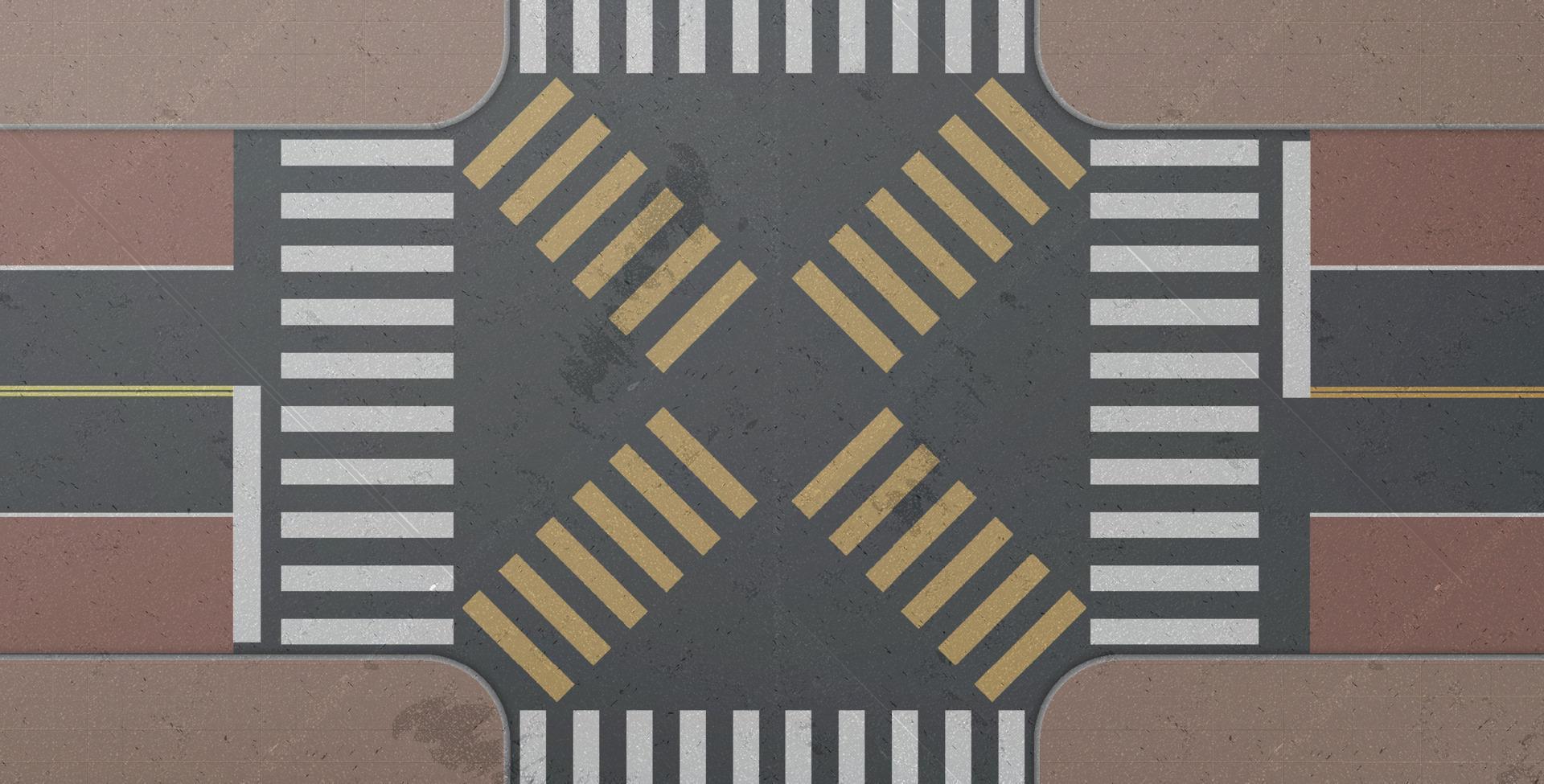 Zebra, road intersection, city crosswalk, top view vector
