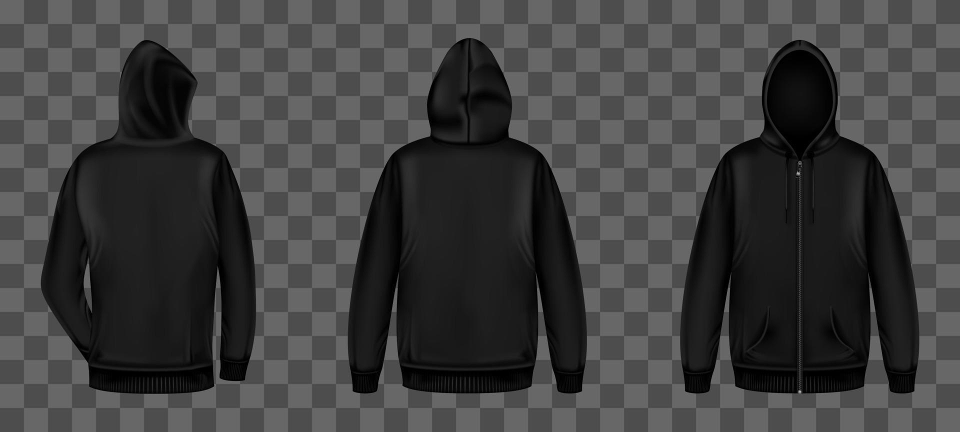 Black sweatshirt with zipper front and back view vector