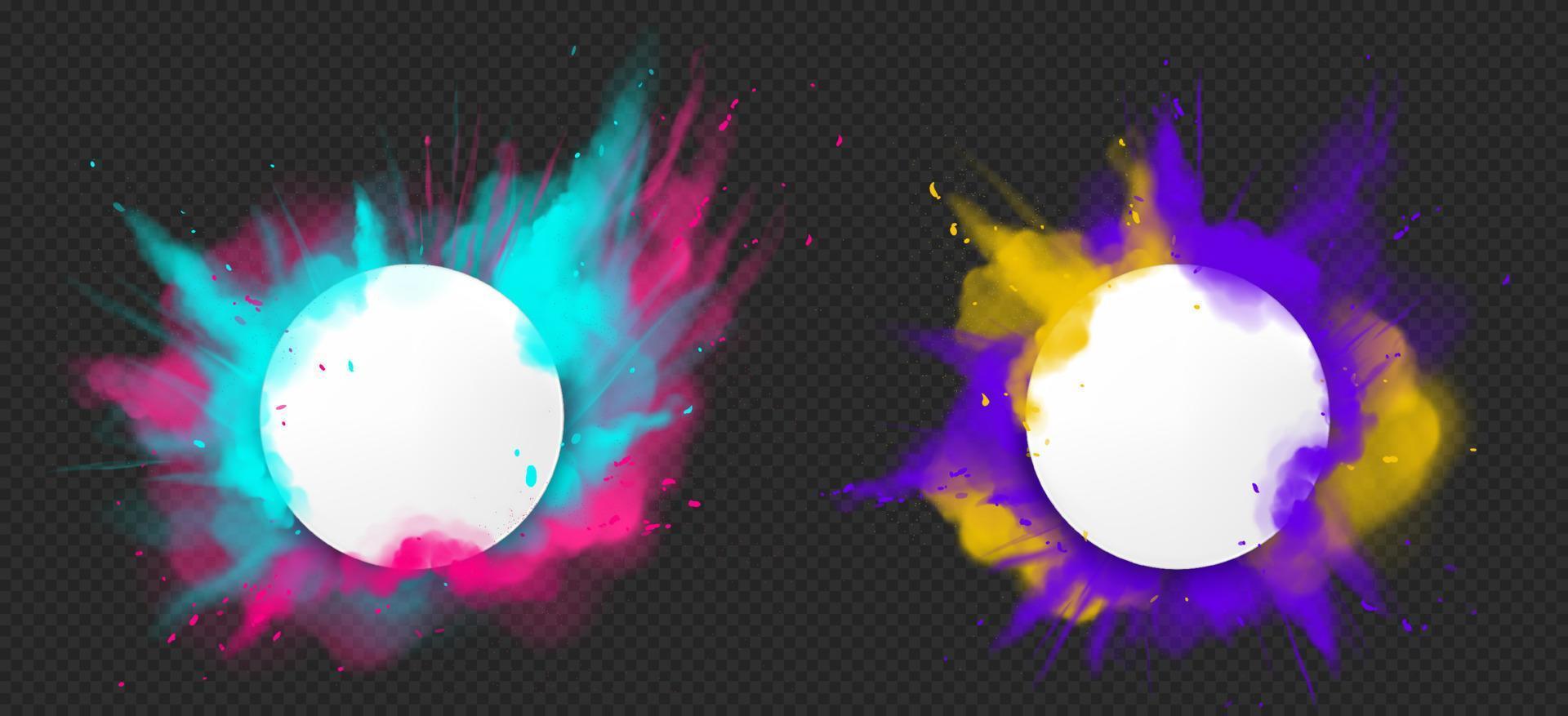 explosión de polvo de pintura vectorial con pancarta redonda vector