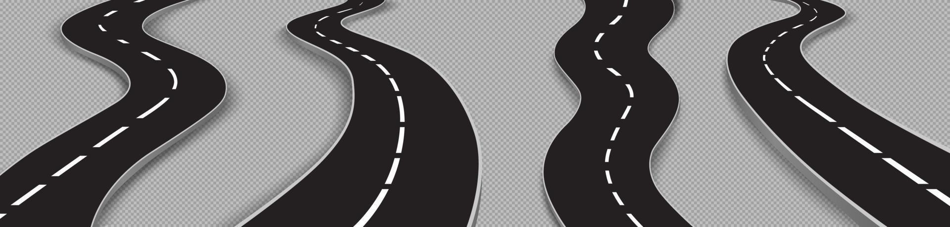 Set of winding roads, curved car highways vector