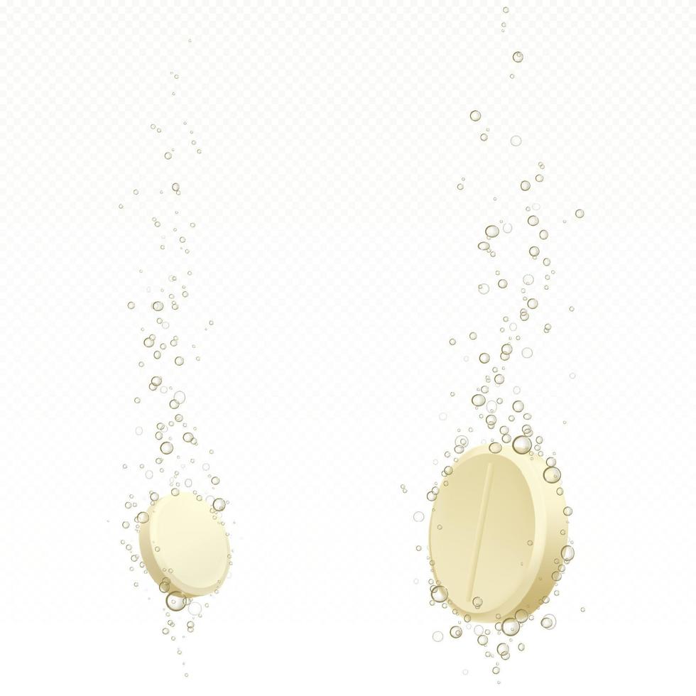 Effervescent soluble tablet with bubbles in water vector