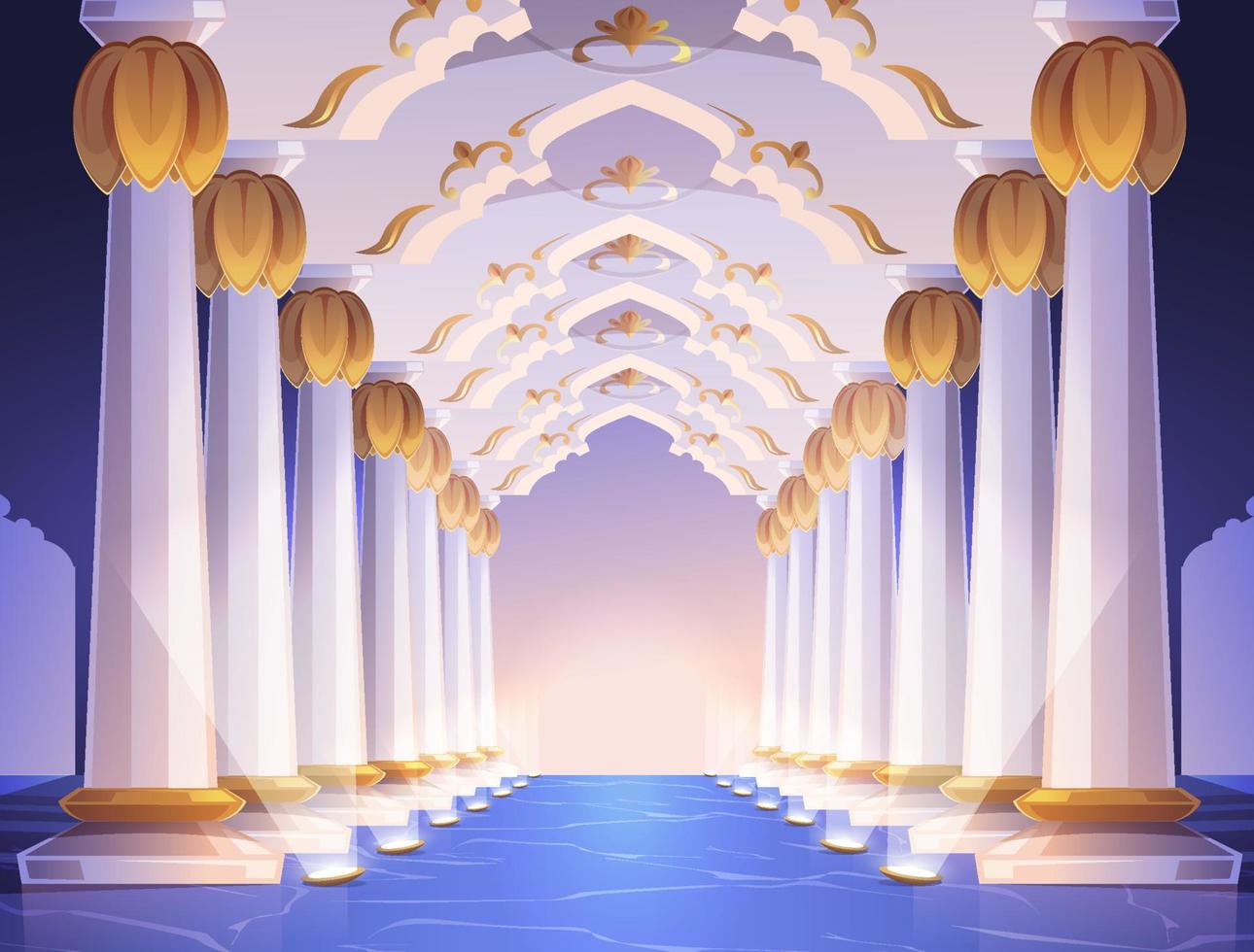 Corridor with columns and arches in palace vector