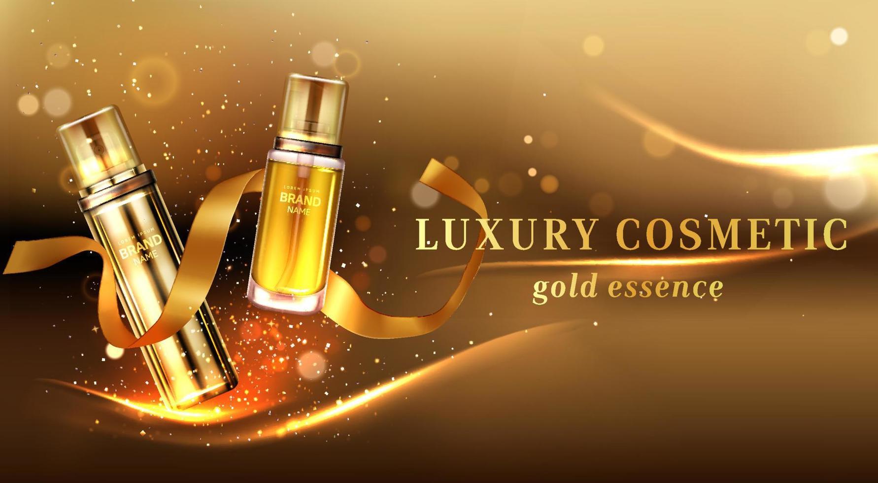 Luxury cosmetic products with golden glitter vector