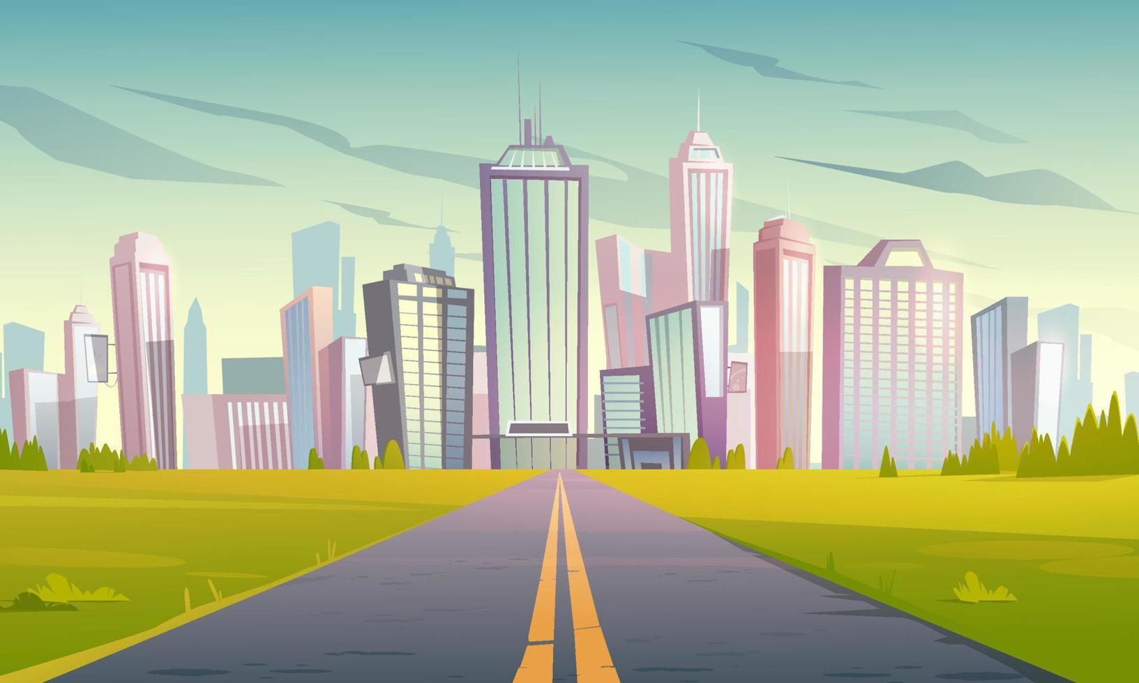 Vector cityscape with highway road and town