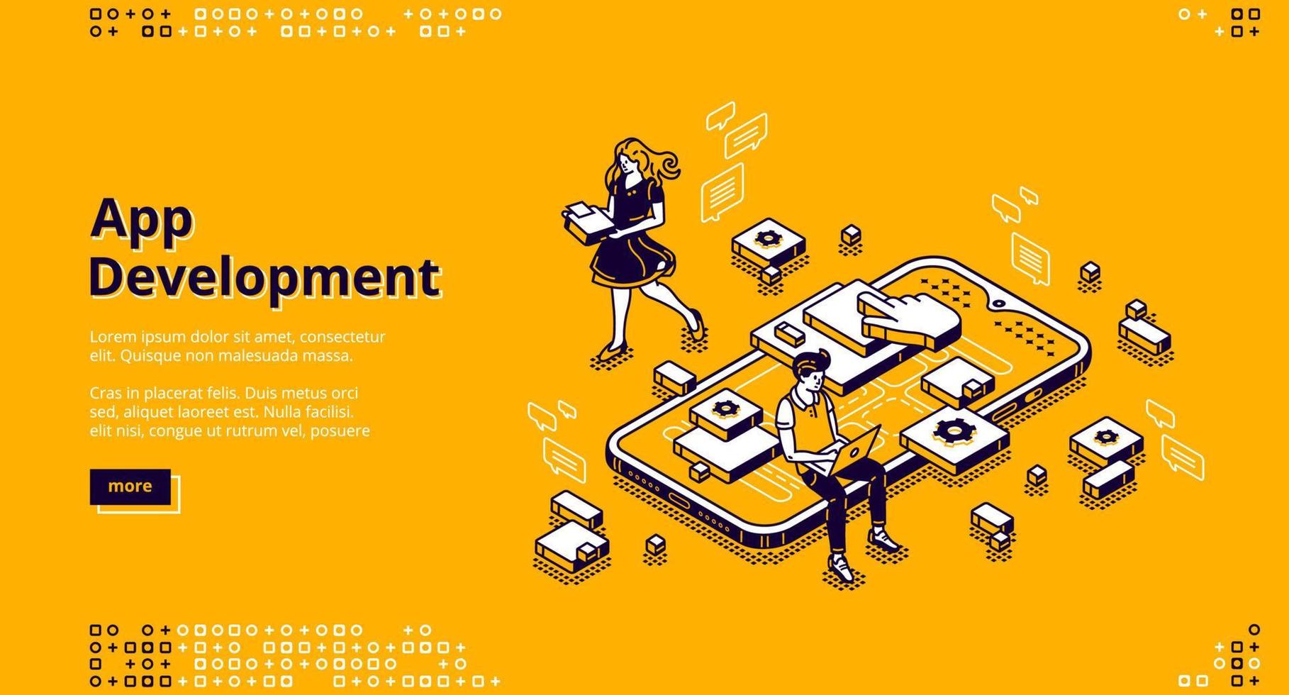 Mobile app development isometric landing page vector