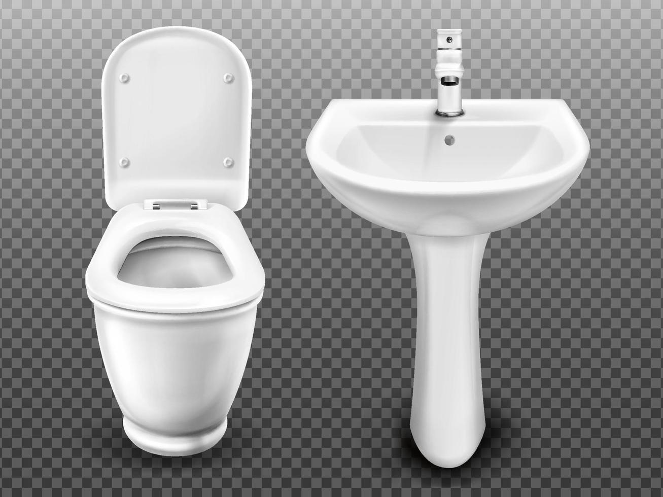 Vector white toilet bowl and sink for bathroom