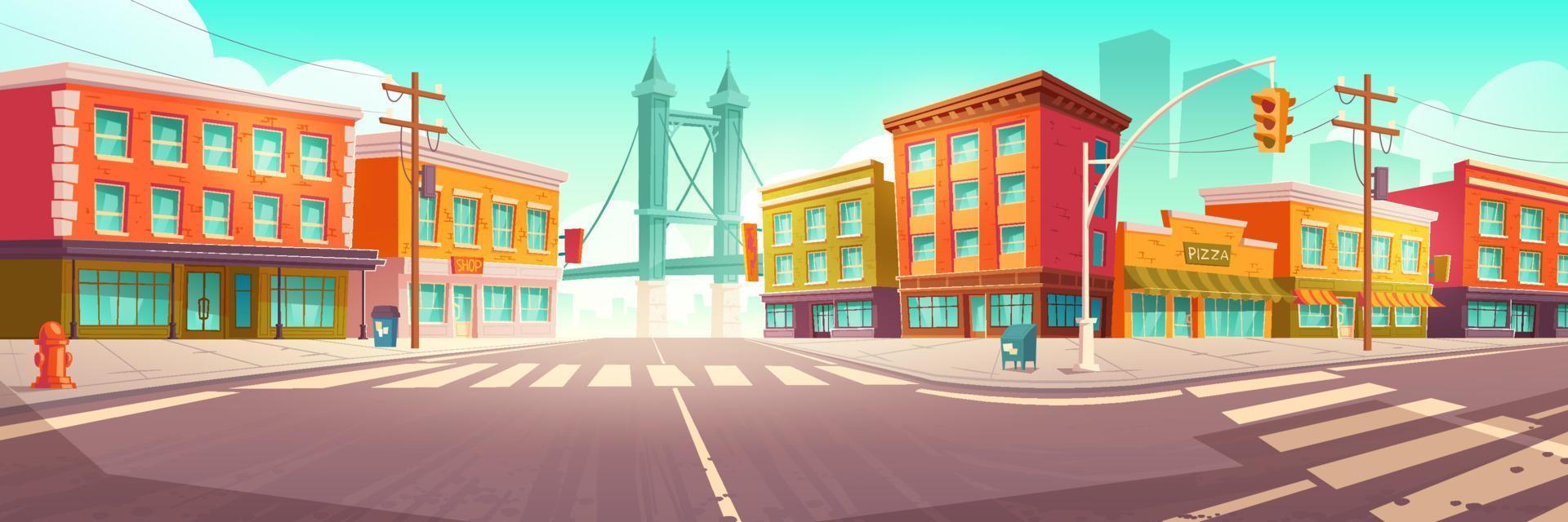 City street with houses and overpass road vector