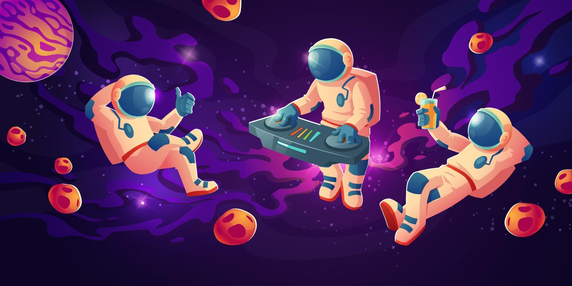 Astronaut dj with turntable in open space vector