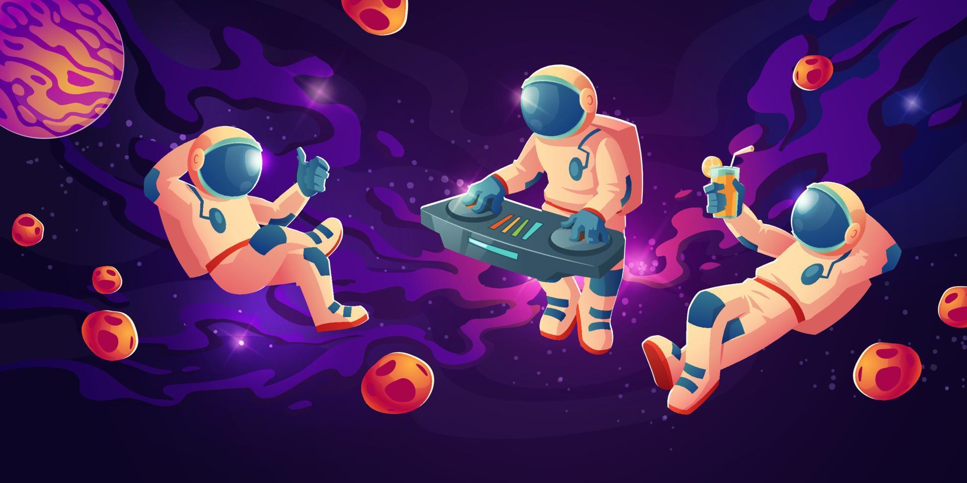 Astronaut dj with turntable in open space vector