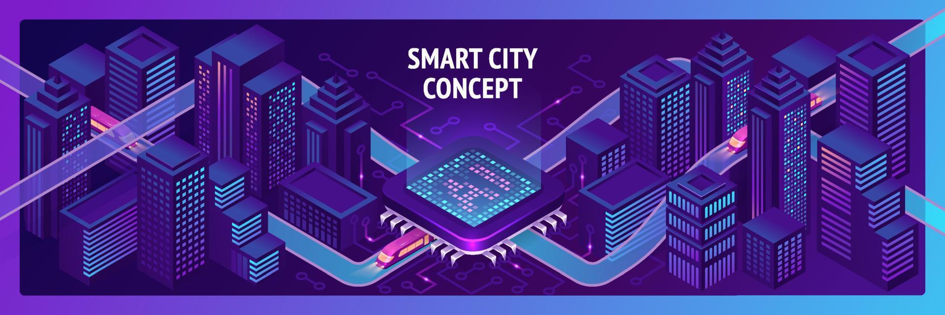 Smart city isometric banner with trains or subways vector