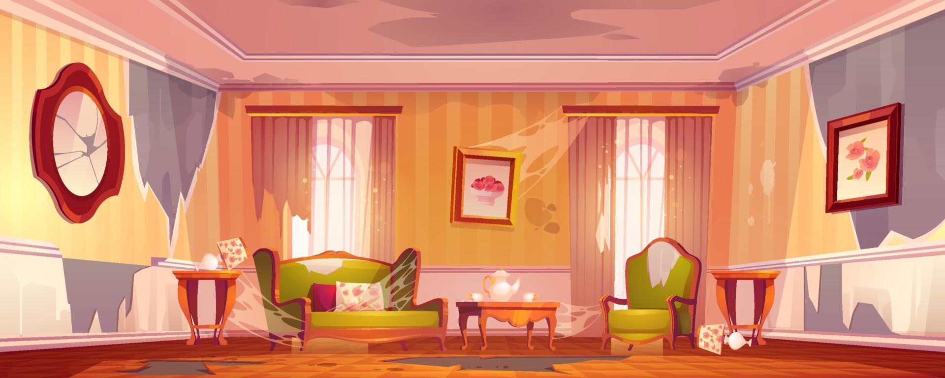 Old dirty living room in victorian style vector