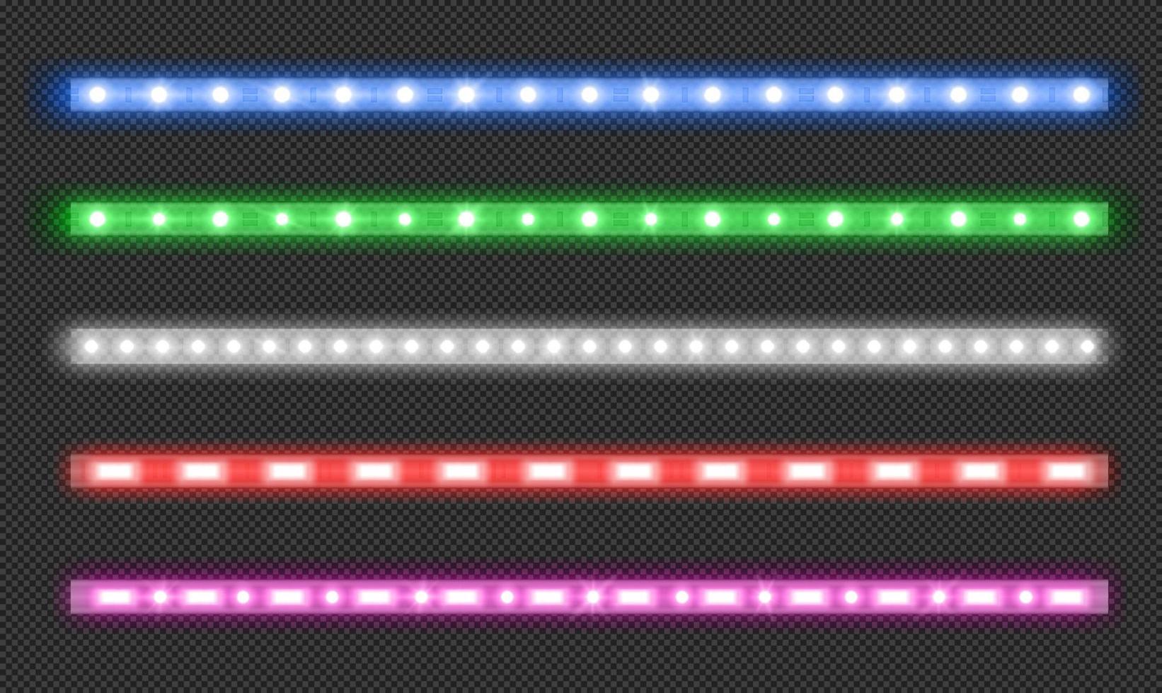 Vector set of led strips with neon glow effect
