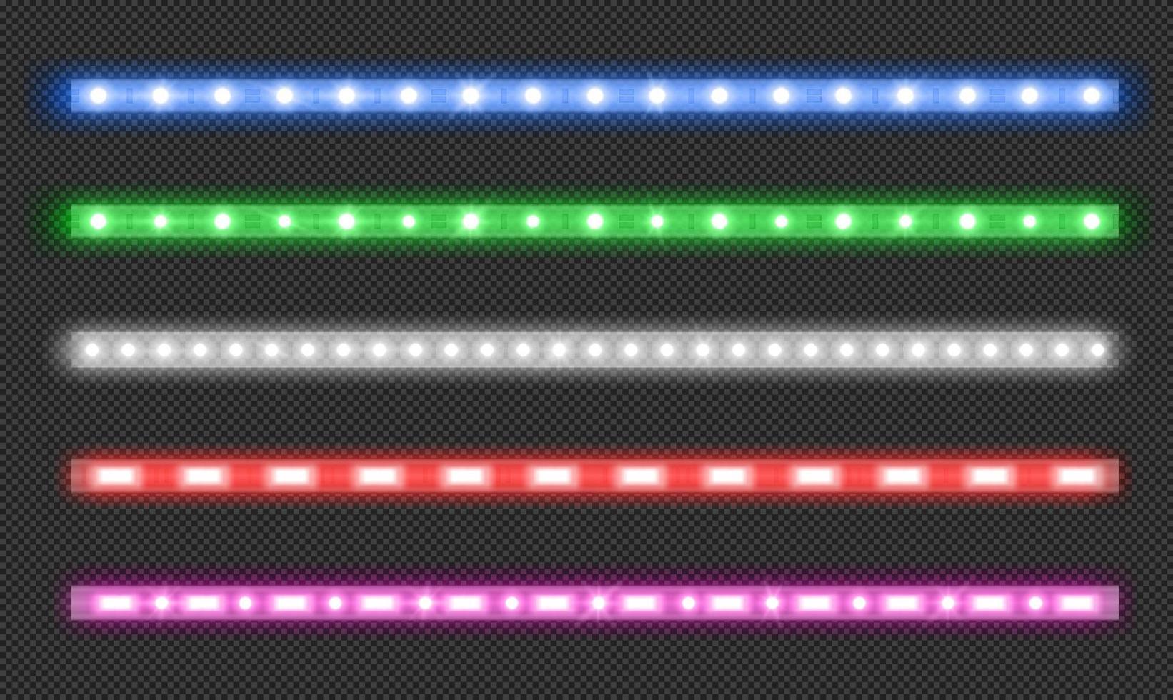 Vector set of led strips with neon glow effect