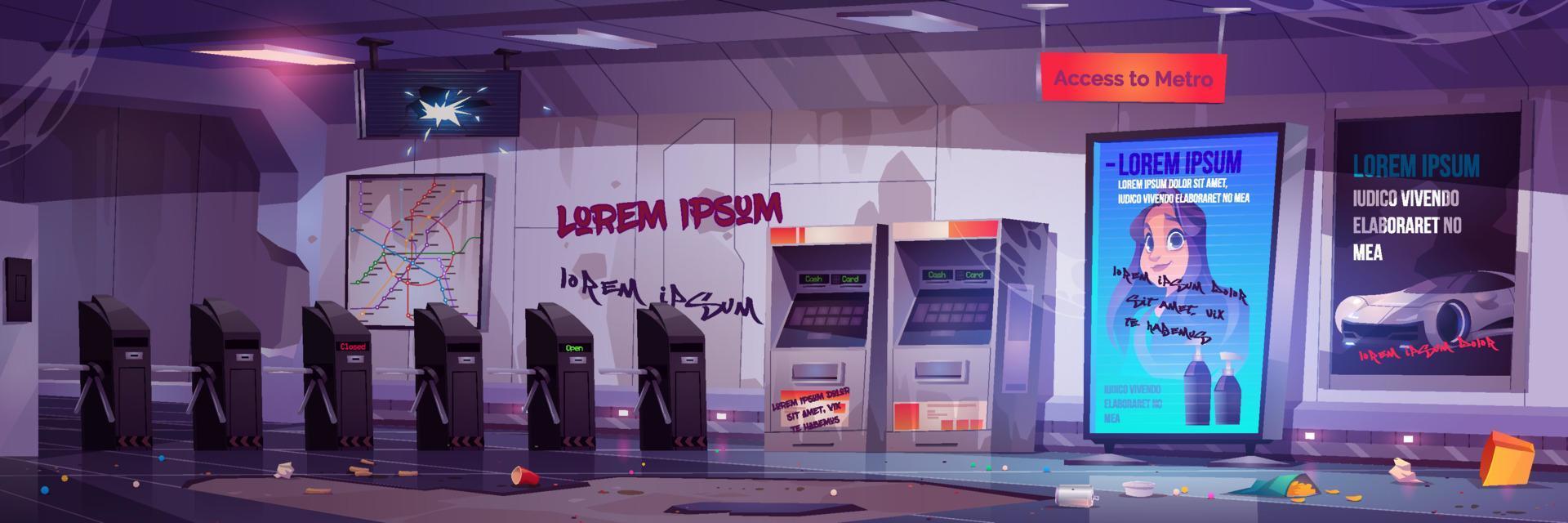 Messy interior of entrance to metro station vector