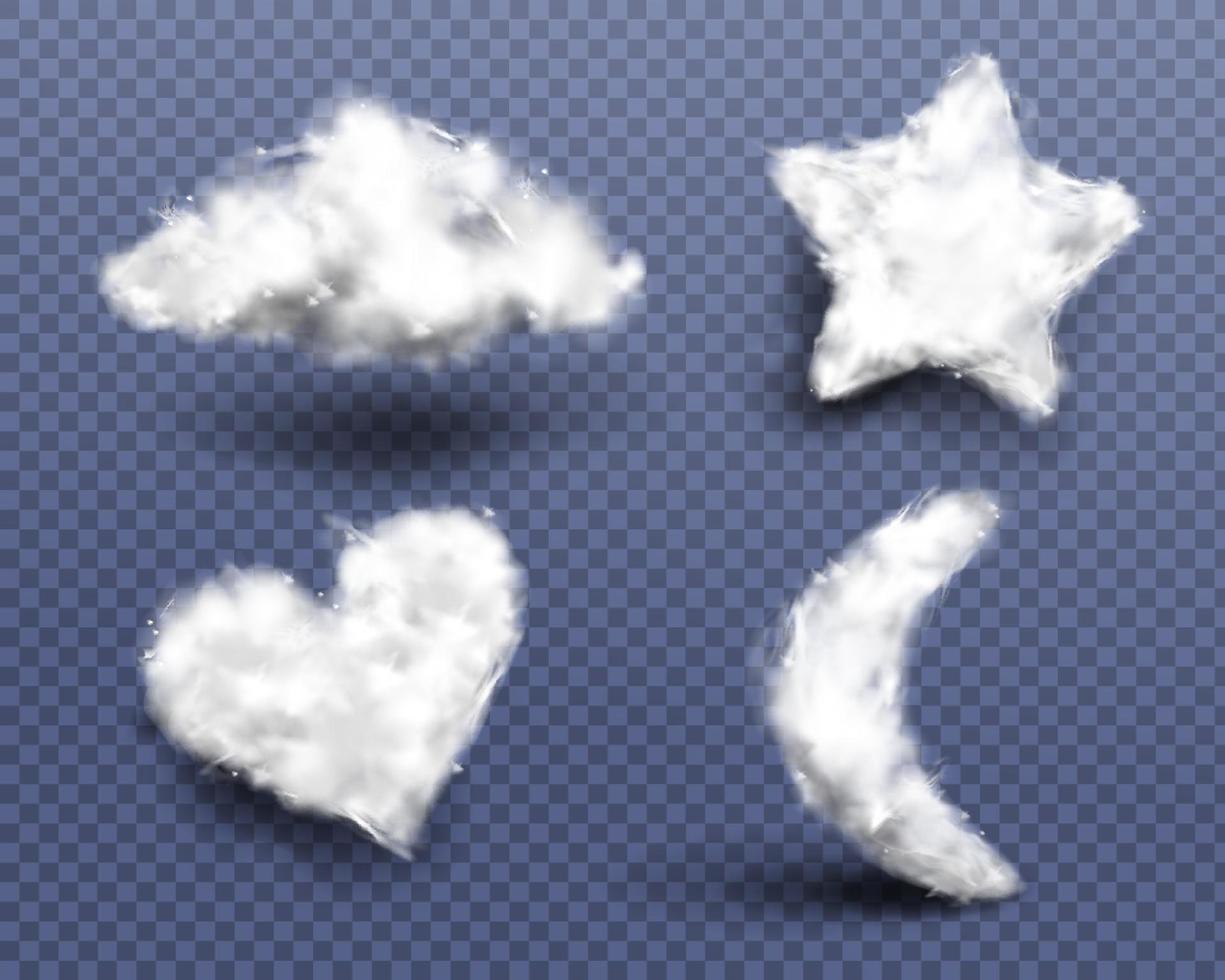 Realistic cotton wool, clouds or wadding balls set vector