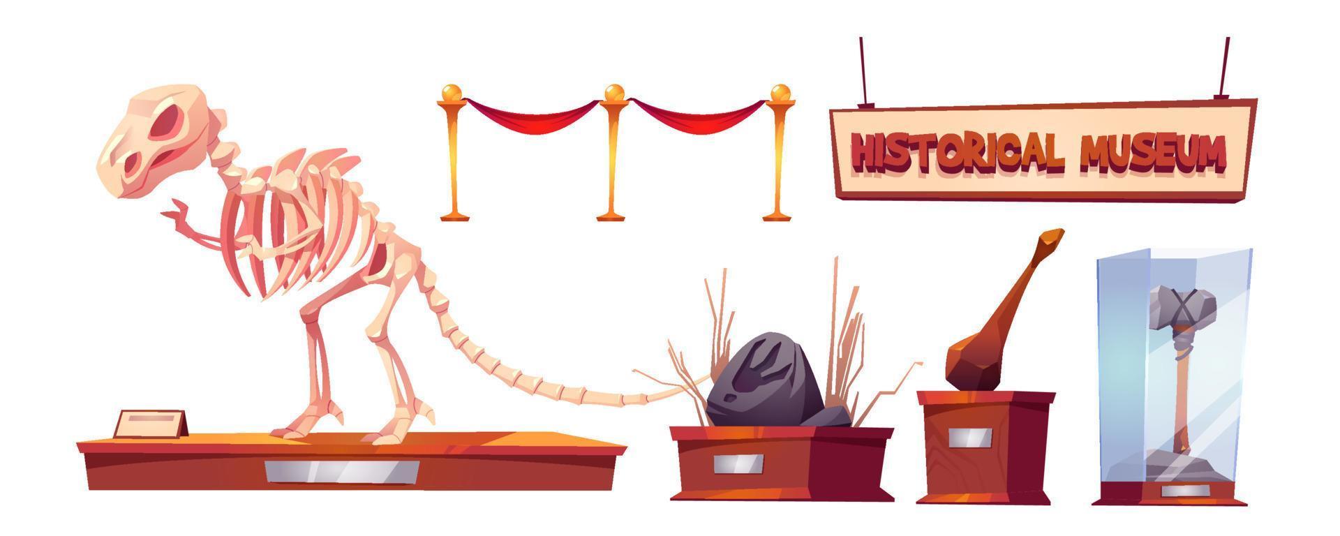 Vector set of exhibits for historical museum