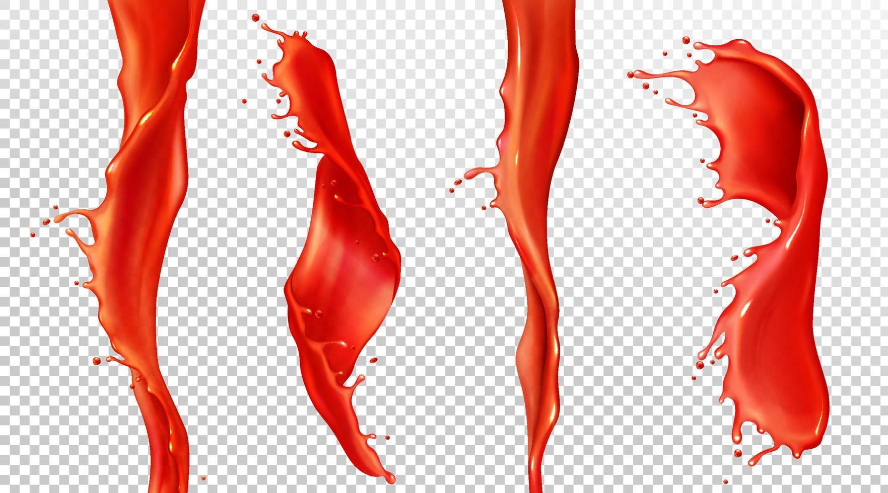 Vector realistic splash and stream of tomato juice