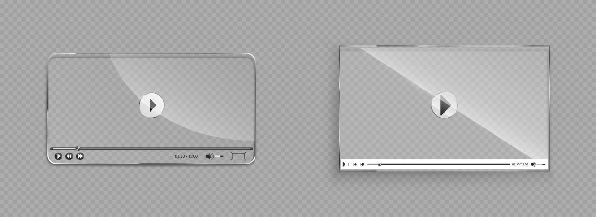 interfaz de reproductor de video de vidrio, ventana transparente vector