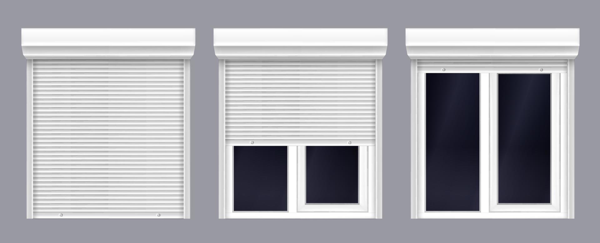 Double window with roller shutter up and close vector