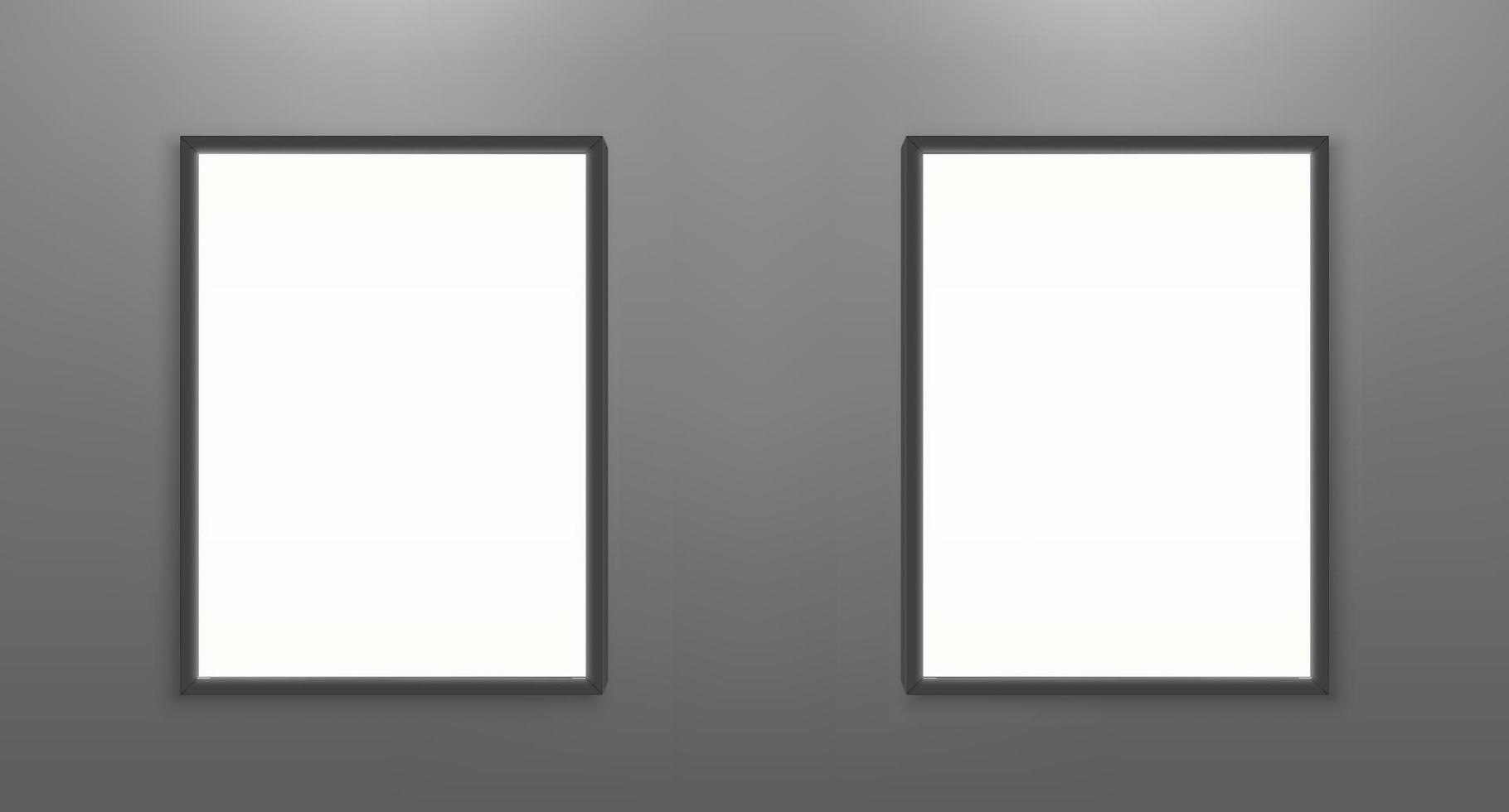 Blank movie posters mockup. White picture frames vector