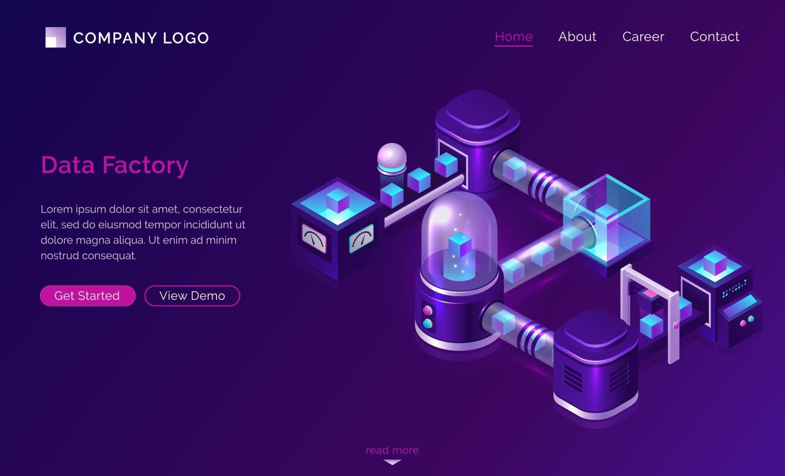 Data processing factory, isometric technology vector