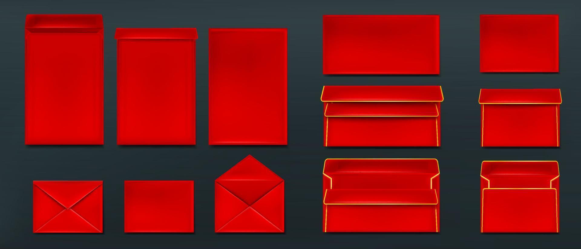 sobres rojos, conjunto de plantillas de cubiertas de papel en blanco vector