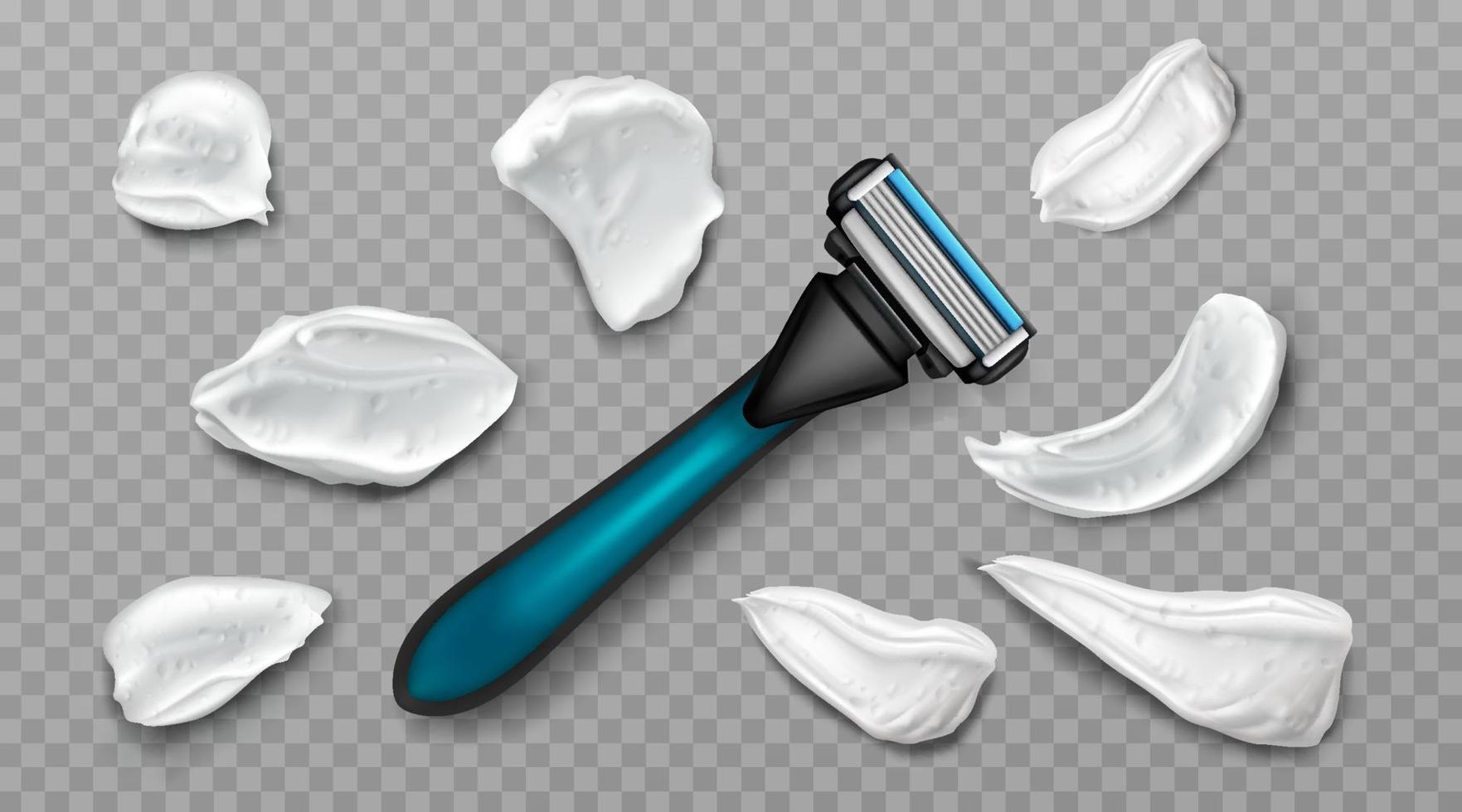 Shaving foam strokes and safety razor blade set vector