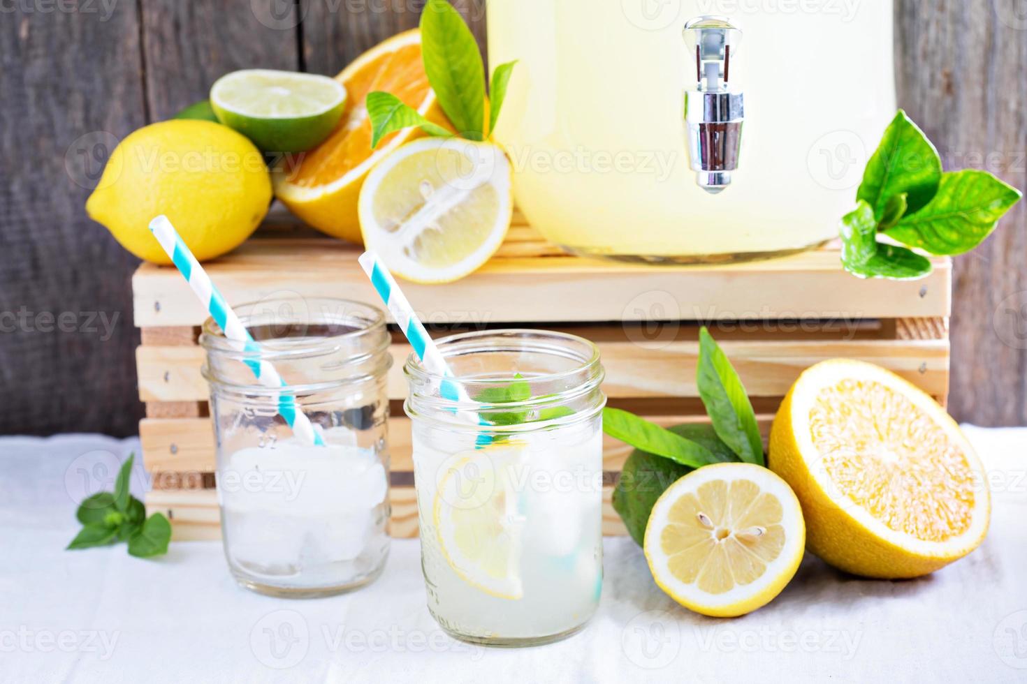 Homemade lemonade in mason jars photo