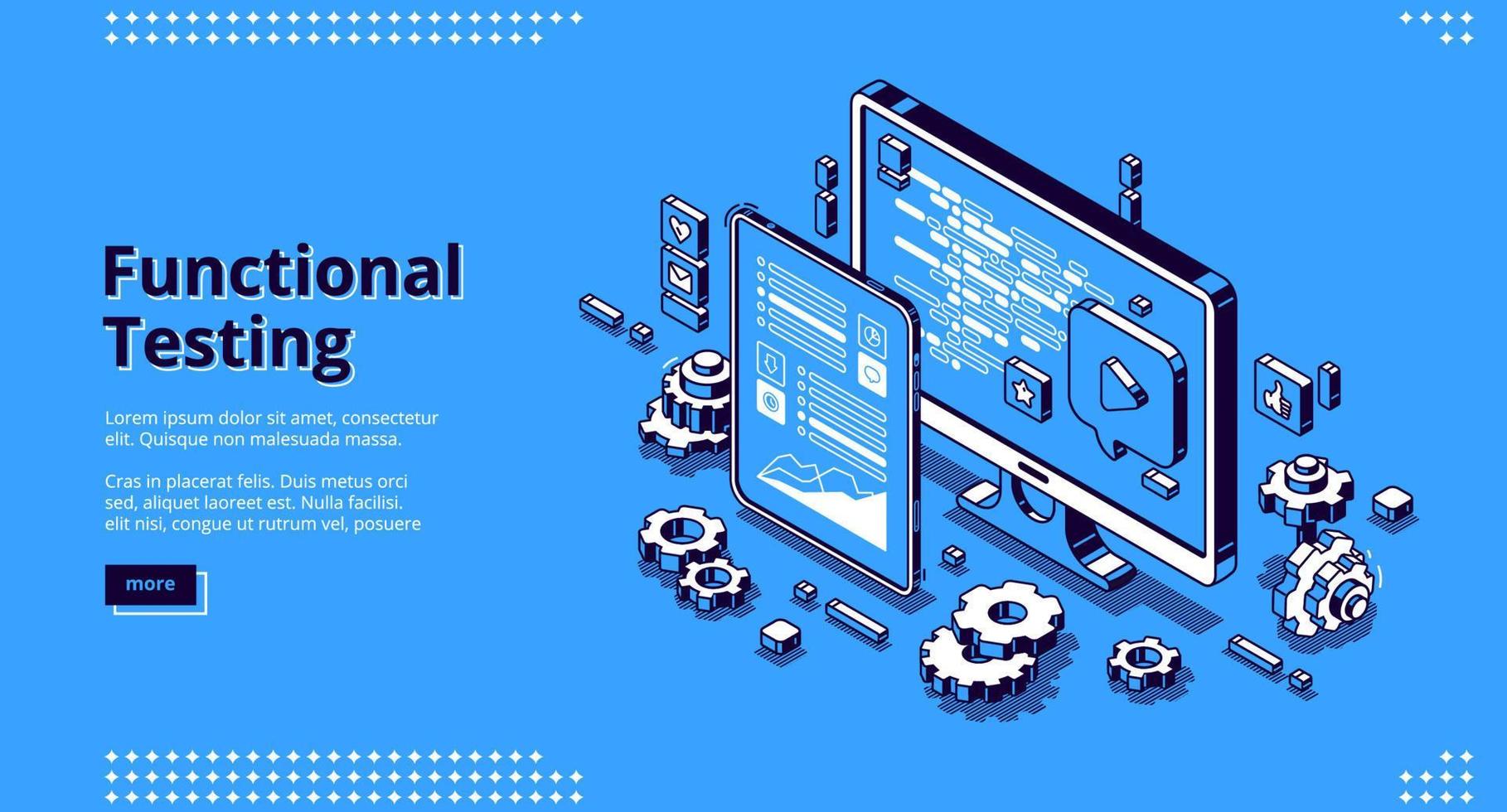 Software testing isometric banner, functional test vector