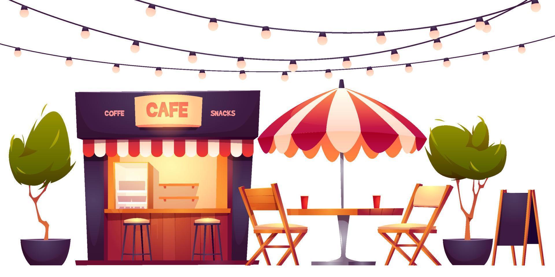 café al aire libre, stand de verano en el parque, comida callejera vector